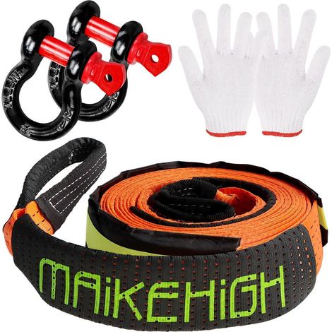 Câble de remorquage 5m 10T orange avec 2 manilles et 2 gants (1/5)