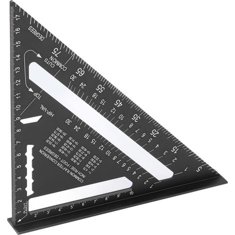Équerre de charpentier 7 pouces en alliage d'aluminium à double échelle 45°/90°, outil de charpentier pour le travail du bois, noir (1/5)