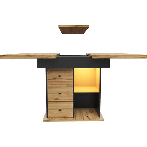 Table à manger extensible LED avec rangements, 110-140×80 cm, bois MDF et métal, pour cuisine et salon (1/5)