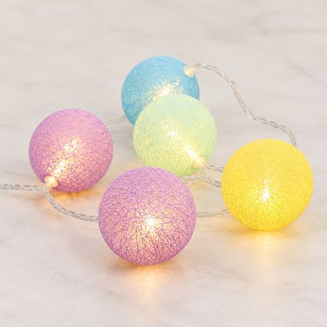 Guirlande LED Boules Coton 1,5m 10 Lampes Batterie - Déco Intérieure Macaron (1/5)