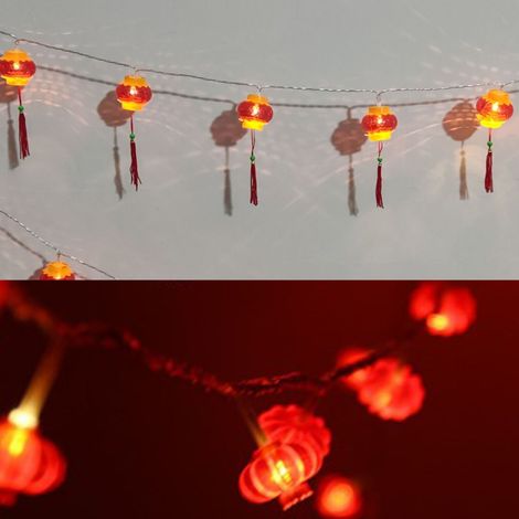Guirlande lumineuse chinoise rouge à LED, étanche, avec 20 lumières et une coque en PVC, idéale pour le Nouvel An et les cours. Longueur : 3 mètres (9,8 pieds). (1/5)