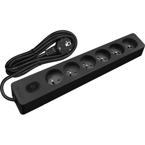 Multiprise SELDUR G6FA32S, 6 prises type E + interrupteur à voyant, Noir, câble 3m (1/4)