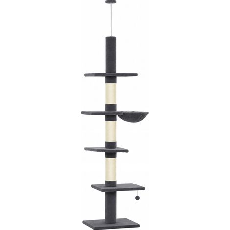 Kratzbaum Deckenhoch 225-255 cm – 5 Etagen, 3 Sisal-Stämme, Hängematte, Plattformen (1/5)
