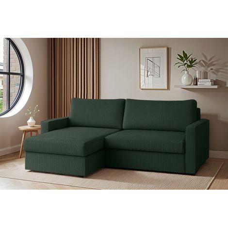 Ecksofa Sofa mit Schlaffunktion BENDIK Stoff Poso Dunkelgrün Ottomane Links (1/3)