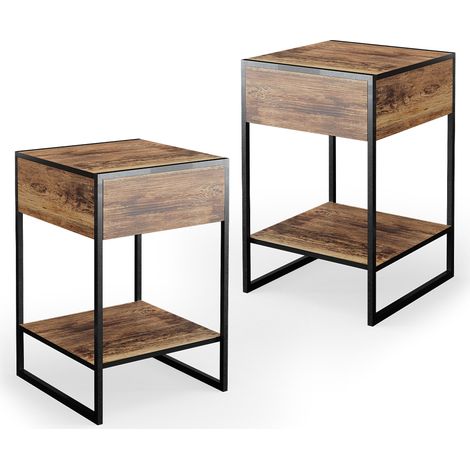 Comodini camera da letto Fyrk, Legno antico, 43.5 x 66 cm Set di 2, Vicco (1/5)