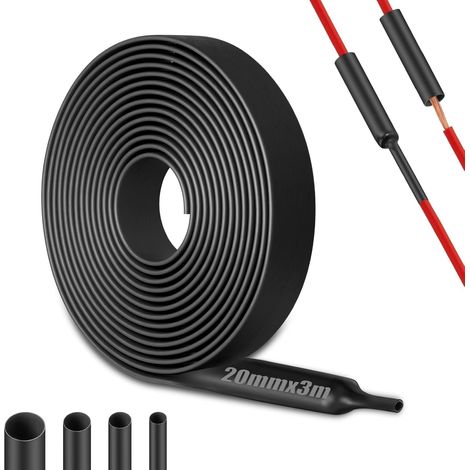 4:1 Gaine Thermoretractable Noire Ø 20mm 3M de Longueur Gaine Thermorétractable Etanche au Mètre Gaine Thermo pour l'isolation de Câbles Connexions Soudées (1/5)
