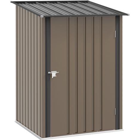Cobertizo de acero marrón 100 x 103 x 160 cm con techo inclinado y puerta con cierre (1/5)