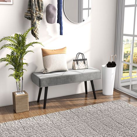 Banquette capitonnée gris velours, piètement acier, 100x36x45 cm, siège douillet pour séjour ou entrée (1/5)