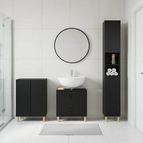 vidaXL 3 Piece Bathroom Cabinet Set ARNHEM Black Engineered Wood (1/5)