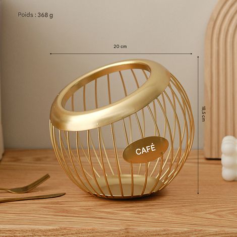 Corbeille de rangement en métal doré, panier pour capsules de café, fruits, bonbons et snacks, décoration de table salon (1/2)