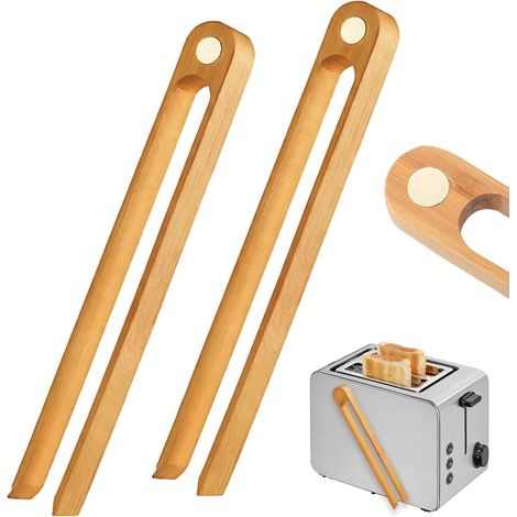 2 Pièce Pince Grille Pain, Bambou Naturel, 22 cm, Ergonomique, Magnétique, Cuisine Restaurant Domicile (1/5)