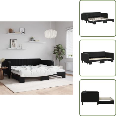 The Living Store Tagesbett Ausziehbar Schwarz 100x200 cm Samt - Schlafsofa (1/5)