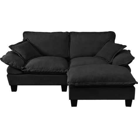 CAIziCanapé d’angle modulaire, canapé nuage au design de voilier, avec 1 ottomane mobile et 2 coussins moelleux, revêtement en chenille confortable pour salon et appartements, noir (1/5)