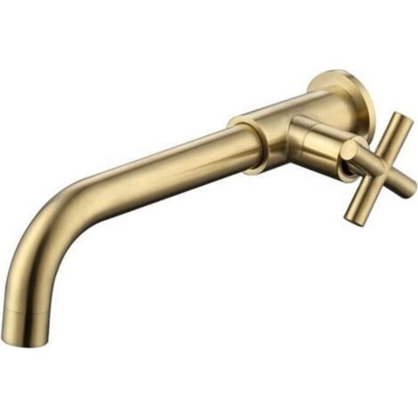 Messing-Waschtischmischer, Kaltwasser-Wasserhahn, Wandhalterung, Kaltwasser-Wandhalterung, 1/2 Zoll Badewannen-Wandanschluss, gebürstetes Gold (1/5)