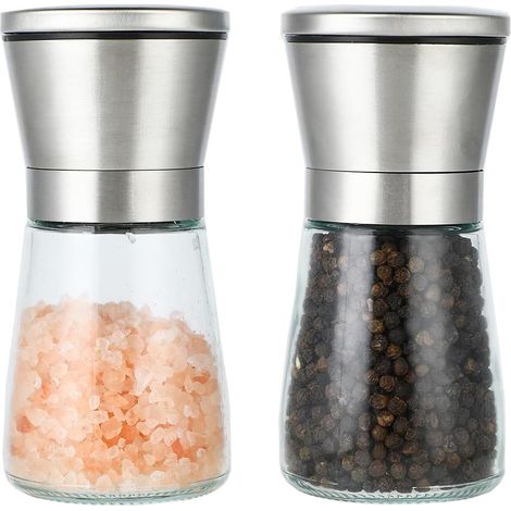 Set Macina Sale e Pepe, 2 Pezzi, Macinino Spezie con Macina Ceramica Regolabile, Macina Sale e Pepe Manuale in Acciaio Inox da 180 ml – Perfekt für Macina Pepe, Macina Sale, Peperoncini