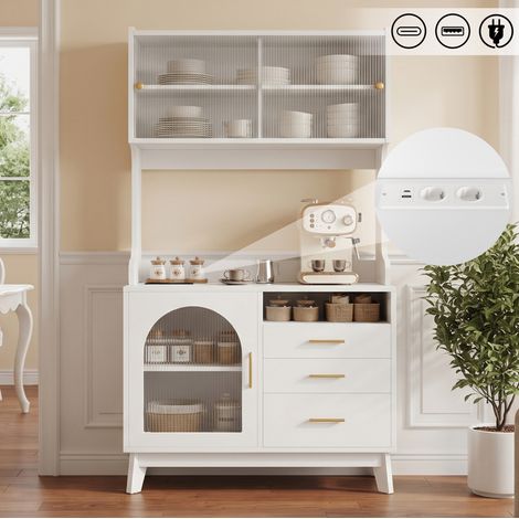 Credenza alta 100,5x40x178 cm in truciolare bianco con prese USB salvaspazio – MEUBLIV (1/5)
