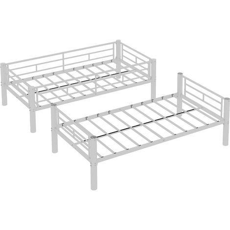 Litera metálica blanca 90 x 190 cm con escalera y barandillas, convertible en 2 camas (1/5)