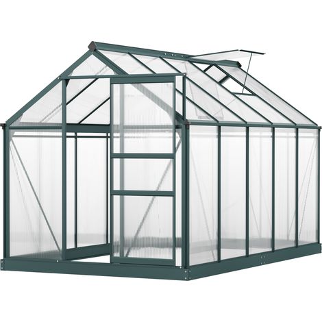 6 x 10ft Polycarbonate Greenhouse, Large Walk in Green House with Slide Door Window, Garden Plants Grow House with Aluminium Frame Foundation, Dark Green (1/5)