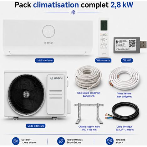 Pack climatisation monosplit Climate 3000I RAC Bosch 2,8 kW + kit installation (1/5)