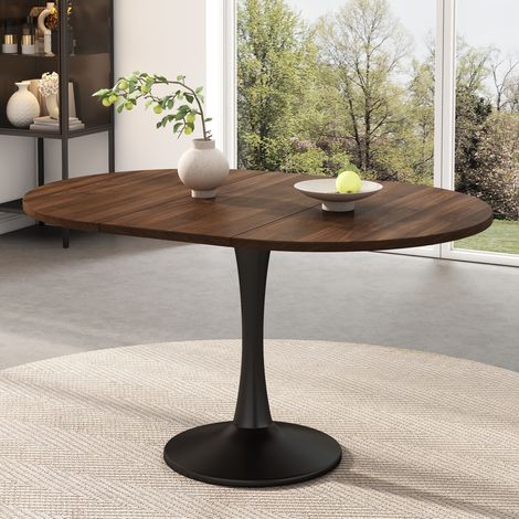 Tavolo da pranzo allungabile ovale 100/140 x 100 x 75 cm in MDF e ferro color noce (1/5)