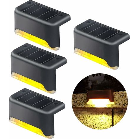 Lampes De Pont Solaires,4 Pack Lampes Solaires LED Blanc Chaud Etanches, Lampes D'escalier Extérieur, Lampes De Marche, Lampes De Clôture（Blanc Chaud） (1/5)