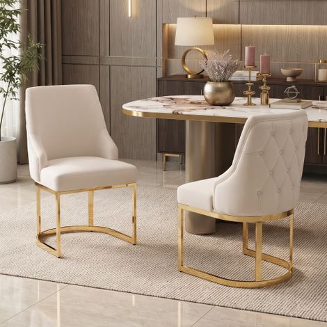 2 sedie da pranzo, comode e traspiranti, adatte a ristoranti, soggiorni, caffè e altri ambienti, stile moderno, gambe placcate in oro, tessuto in velluto, beige + oro (1/5)
