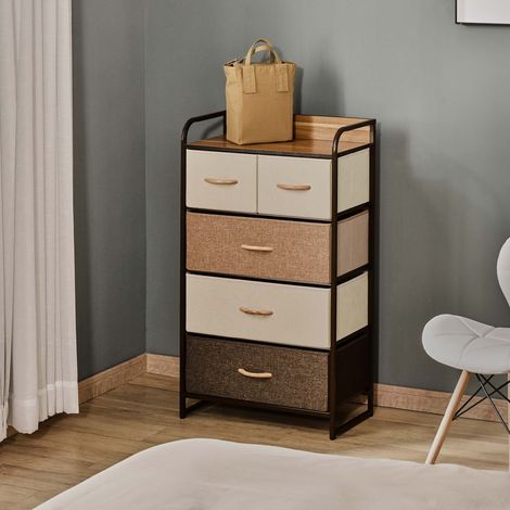 Kommode mit 5 faltbaren Stoffschubladen, Ablage, stabiler Stahlrahmen, 58 x 29 x 99 cm