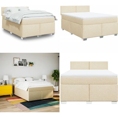vidaXL Boxspringbett mit Matratze Creme 160x200 cm Stoff (1/5)