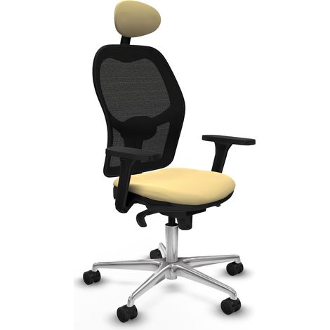 Jorquera sincro malla negra similpiel crema brazos 3D base aluminio cabecero fijo ruedas 65mm nailon (1/5)