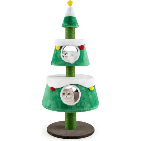 COSTWAY Albero di Natale per Gatti con 2 Condomini, 70 x 70 x 153 cm (1/5)