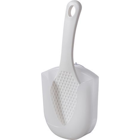 Soporte de plástico con ventosa, soporte para cucharas de arroz, soporte para sartenes, estante de almacenamiento, utensilios de cocina para el hogar (1/5)