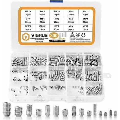 Kit 300PCS M2.5 M3 M4 M5 M6 M8 Vis Sans Tête Hexagonale,Set assortiment Kit de Acier Inoxydable Douille Hexagonale