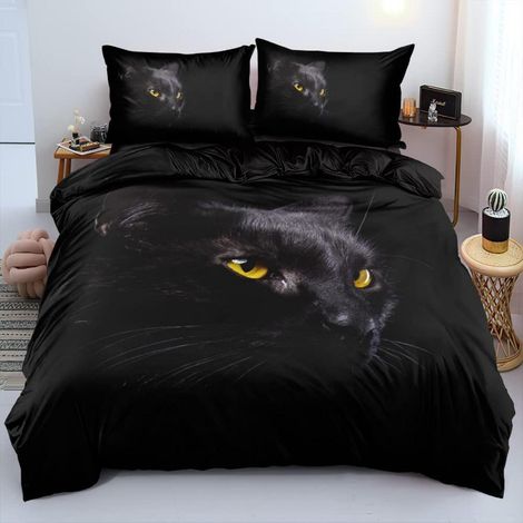 Bettwäsche 200x220 cm Schwarz Katze 3D Wendebettwäsche Mikrofaser 3-teilig