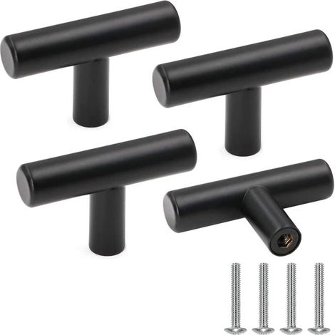 4 Möbelknöpfe, schwarze Edelstahl-Schranktürgriffe, Vintage-Schubladenknöpfe mit Schrauben für die Inneneinrichtung. (1/4)