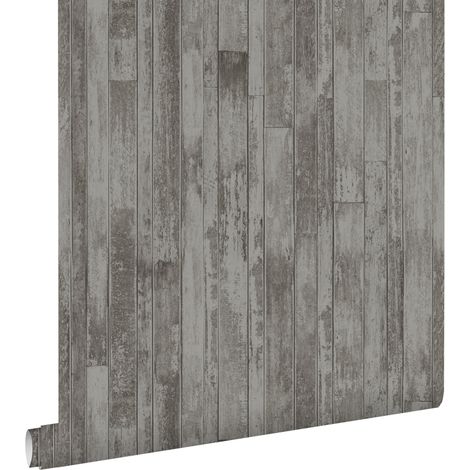 papier peint imitation bois brun grisé taupe - ESTAhome (1/5)