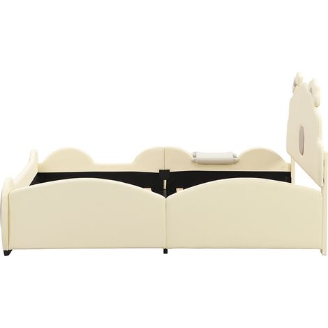 Lit enfant 140 x 200 cm en PU et MDF avec toboggan et échelle, beige, motif ours cartoon (1/5)