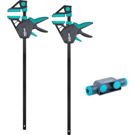 wolfcraft Juego de pinzas XL para una mano PRO ERGO, 3 piezas. - Fuerza de sujeción 150 kg - 8673060 - Sujeción cómoda para uso universal con anchuras de sujeción de hasta 1.060 mm
