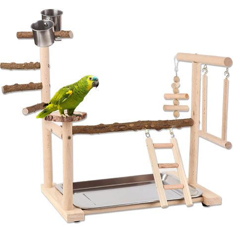Parque infantil de madera para pájaros: escalera, columpio, comedero, plataforma (para pájaros pequeños/medianos). (1/5)