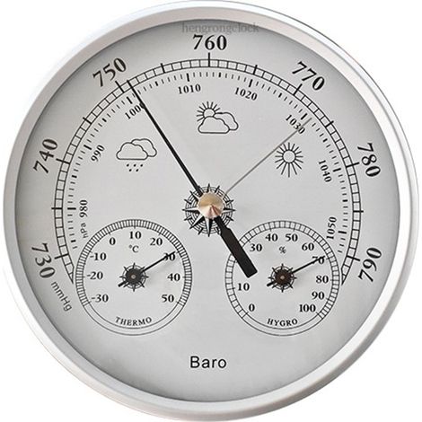 Baromètre analogique 130 mm avec thermomètre et hygromètre - Station météo 3 en 1 pour la maison et le bureau (blanc) (1/4)