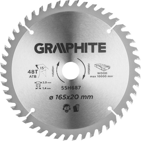 Lame de scie plongeante en carbure, 165 x 1,4 x 2,0 x 20 mm, 48 dents