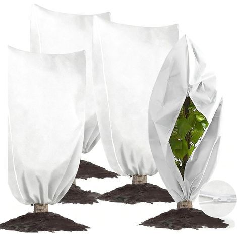 Housse de protection hivernale contre le gel, avec fermeture éclair, lot de 4 filets respirants pour arbustes, protection contre le gel pour plantes, convient aux myrtilles, jeunes plants, légumes, bo (1/5)