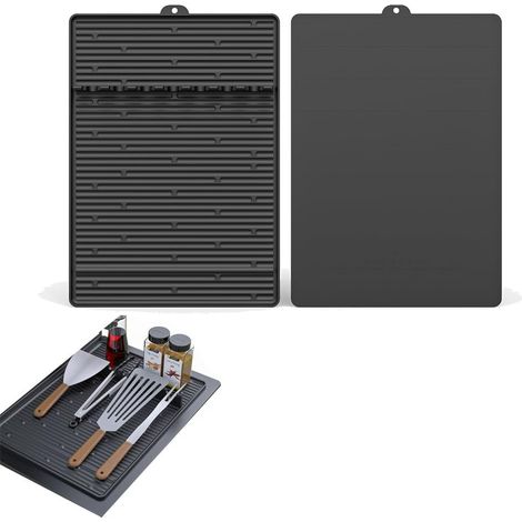 Accessoires de barbecue en silicone - Brûleur latéral - Tapis de barbecue pour barbecue à gaz - Protection du sol - Tapis de barbecue - Tapis de spatule pour cuisine - Noir (1/5)