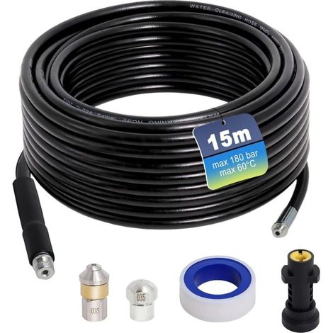 Tuyau de vidange 15 m, Karcher furet, compatible avec les nettoyeurs haute pression Karcher K2, K3, K4, K5, K6, K7, 180 Bar 60 °C (1/4)