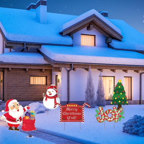 Lot de 6 panneaux de Noël avec piquets, décorations hivernales en plastique pour jardin et pelouse. (1/5)