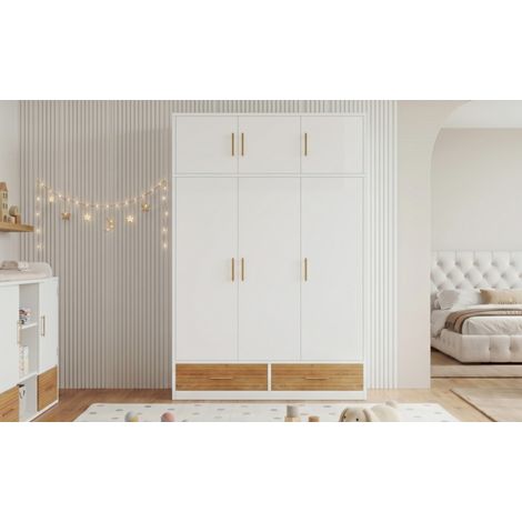 Armario 3 puertas con cajones y altillo MDF blanco OKMYHOME (1/2)