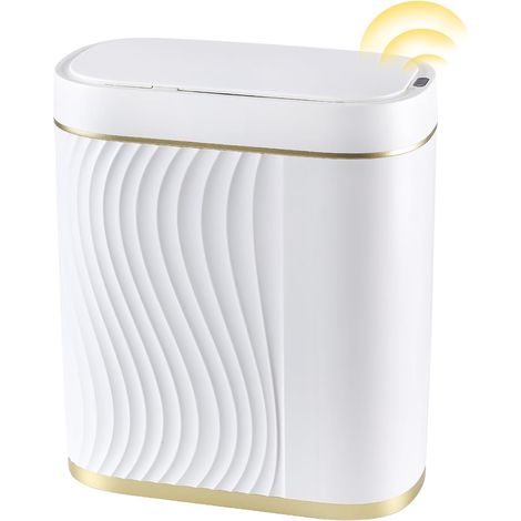 Poubelle Intelligente 8L à Capteur avec Couvercle - Mini Corbeille Étanche Plate pour Salle de Bain et Chambre Salon Bureau Doré (1/5)