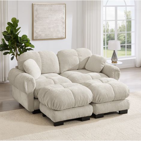 Modulares U-Sofa aus Chenille, 190 x 149 x 90 cm, hellkhaki OKMYHOME (1/5)