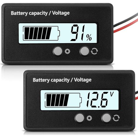 Compteur de Batterie DC 12V 24V 36V 48V 60V 72V 84V avec Alarme, Réglage Avant et Clé Commutation, Indicateur de Tension de Capacité de Batterie Plomb-Acide et Indicateur Batterie (Blanc) (1/5)