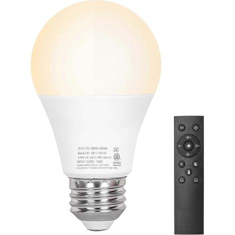 Ampoule LED A19 avec télécommande, intensité variable 9 W (équivalent 60 W), température de couleur réglable de 3000 K à 6000 K, culot E26. (1/5)