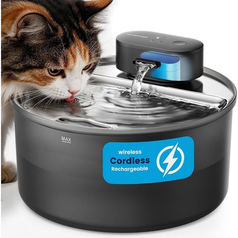Fontaine à Eau sans Fil pour Chat 3,2 L, Bac en Acier Inoxydable Pompe Intégrée 20 dB, Batterie 4000 mAh, autonomie 45j, recharge USB-C, 3 Modes d'Eau, ABS/PP (1/5)